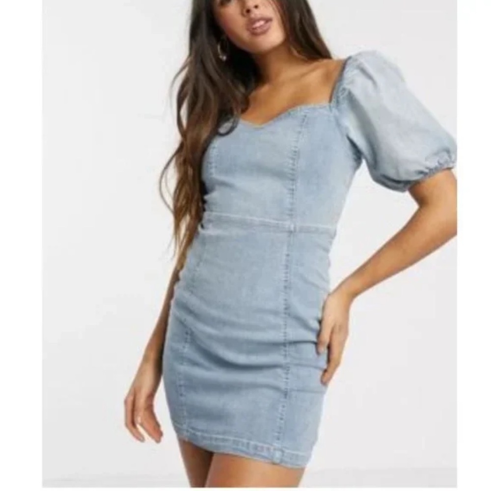 Parisian Light Blue Puff Sleeve Denim Dress 6 euro 38
